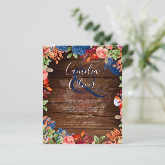 Rustic Burgundy Blue Floral Wedding (Stehend Vorderseite)