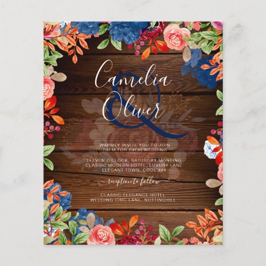 Rustic Burgundy Blue Floral Wedding (Vorderseite)