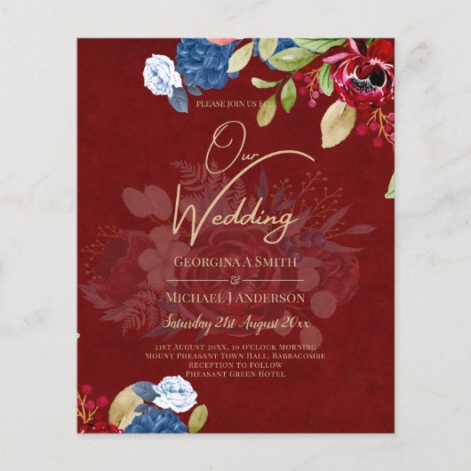 Rustic Burgundy Blue Floral Wedding (Vorderseite)