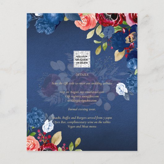 Rustic Burgundy Blue Floral Wedding (Rückseite)