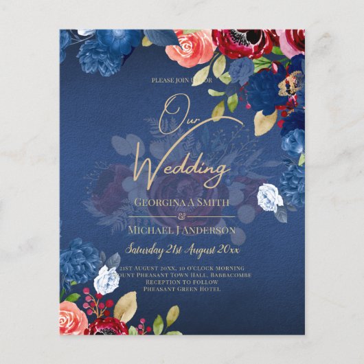 Rustic Burgundy Blue Floral Wedding (Vorderseite)