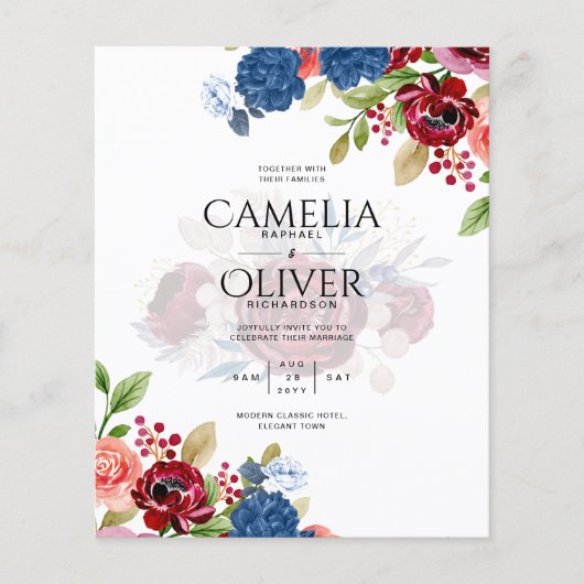 Rustic Burgundy Blue Floral Wedding (Vorderseite)