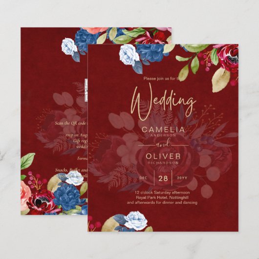 Rustic Burgundy Blue Floral Wedding (Vorne/Hinten)