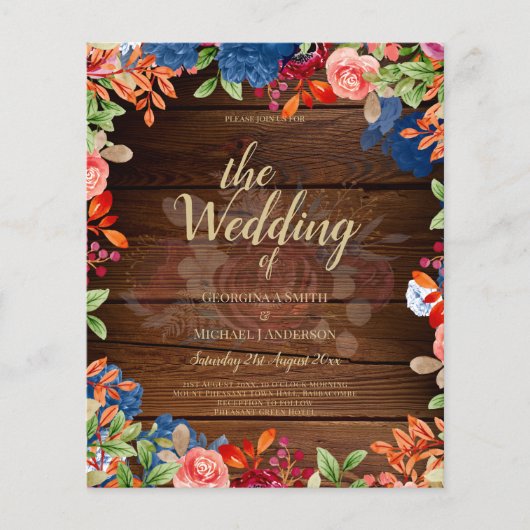 Rustic Burgundy Blue Floral Wedding (Vorderseite)