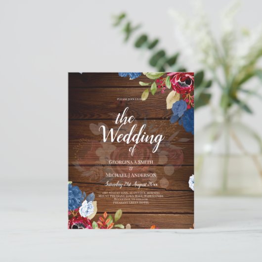 Rustic Burgundy Blue Floral Wedding (Stehend Vorderseite)