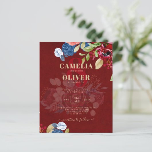 Rustic Burgundy Blue Floral Wedding (Stehend Vorderseite)