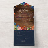 Rustic Burgundy Blue Floral Wedding All In One Einladung (Innen Boden)
