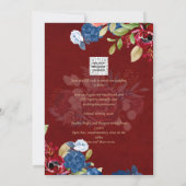 Rustic Burgundy Blue Floral Wedding Einladung (Rückseite)