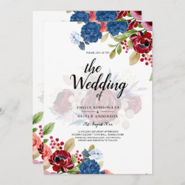 Rustic Burgundy Blue Floral Wedding Einladung