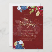 Rustic Burgundy Blue Floral Wedding Einladung (Vorderseite)