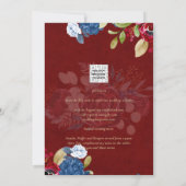 Rustic Burgundy Blue Floral Wedding Einladung (Rückseite)