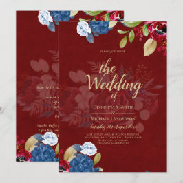 Rustic Burgundy Blue Floral Wedding Einladung