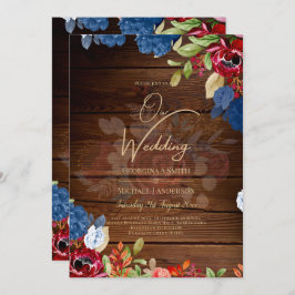 Rustic Burgundy Blue Floral Wedding Einladung