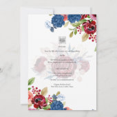 Rustic Burgundy Blue Floral Wedding Einladung (Rückseite)
