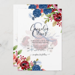 Rustic Burgundy Blue Floral Wedding Einladung