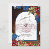 Rustic Burgundy Blue Floral Wedding Einladung (Vorderseite)