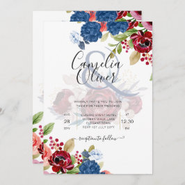 Rustic Burgundy Blue Floral Wedding Einladung