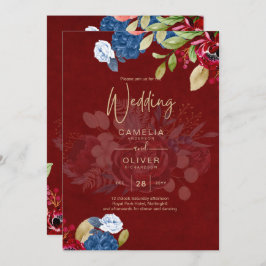 Rustic Burgundy Blue Floral Wedding Einladung