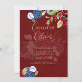 Rustic Burgundy Blue Floral Wedding Einladung (Vorderseite)