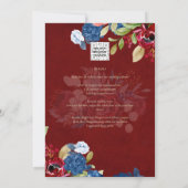 Rustic Burgundy Blue Floral Wedding Einladung (Rückseite)
