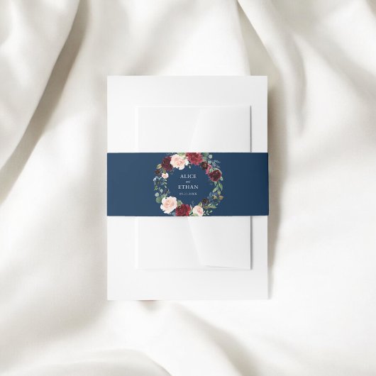 Rustic Burgundy Blue Floral Wedding Einladungsbanderole