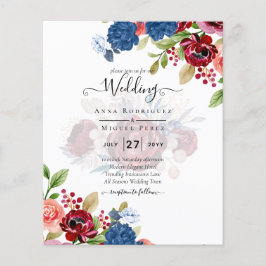 Rustic Burgundy Blue Floral Wedding Flyer