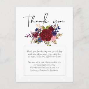 Rustic Burgundy Blue Floral Wedding Postkarte