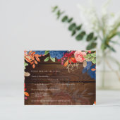 Rustic Burgundy Blue Floral Wedding RSVP Postkarte (Stehend Vorderseite)