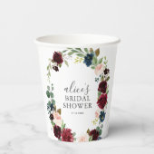 Rustic Burgundy Blue Flowers Bridal Shower Pappbecher (Rückseite)