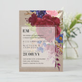 Rustic Burgundy Blue Rose Floral Wedites (Stehend Vorderseite)