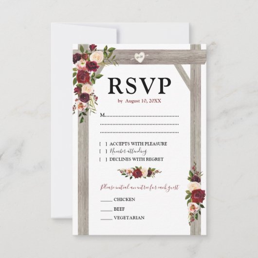 Rustic Burgundy Blush Boho Wedding RSVP Karte (Vorderseite)