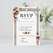 Rustic Burgundy Blush Boho Wedding RSVP Karte (Stehend Vorderseite)