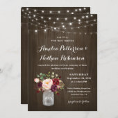 Rustic Burgundy Blush Floral Mason Jar Wedding Einladung (Vorne/Hinten)