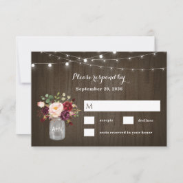 Rustic Burgundy Blush Floral Mason Jar Wedding RSVP Karte