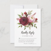 Rustic Burgundy Blush Floral Monogram Wedding RSVP Karte (Vorderseite)