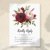 Rustic Burgundy Blush Floral Monogram Wedding RSVP Karte