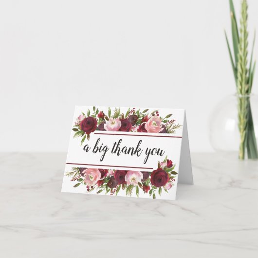 Rustic Burgundy Blush Floral Vielen Dank Dankeskarte (Vorderseite)