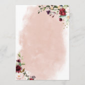 Rustic Burgundy & Blush Pink Roses Wedding Menükarte (Rückseite)