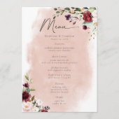 Rustic Burgundy & Blush Pink Roses Wedding Menükarte (Vorderseite)
