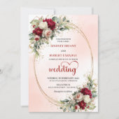 Rustic Burgundy Bohemian Floral Wedding Invitation Einladung (Vorderseite)
