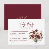 Rustic Burgundy Boho Chic Wildflowers Wedding RSVP Karte (Vorne/Hinten)
