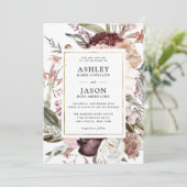Rustic Burgundy Boho Floral Wedding Einladung (Stehend Vorderseite)