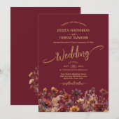 Rustic Burgundy Boho Wildflowers Elegant Wedding Einladung (Vorne/Hinten)