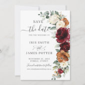 Rustic Burgundy Burnt Orange Ivory Floral Wedding Save The Date (Vorderseite)