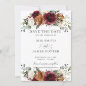 Rustic Burgundy Burnt Orange Ivory Floral Wedding Save The Date (Vorderseite)