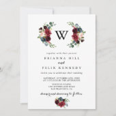 Rustic Burgundy Calligraphy Monogram Wedding Einladung (Vorderseite)