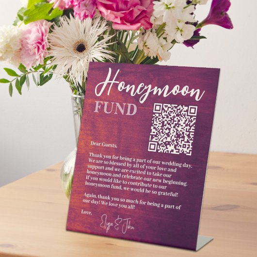Rustic Burgundy Elegant QR Code Honeymoon Fund Sockelschild