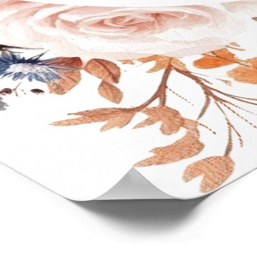 Rustic Burgundy Fall Floral Boho Hochzeit Willkomm Poster (Ecke)