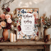 Rustic Burgundy Fall Floral Boho Hochzeit Willkomm Poster