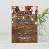 Rustic Burgundy Floral Budget QR Code Wedding Einladung (Stehend Vorderseite)